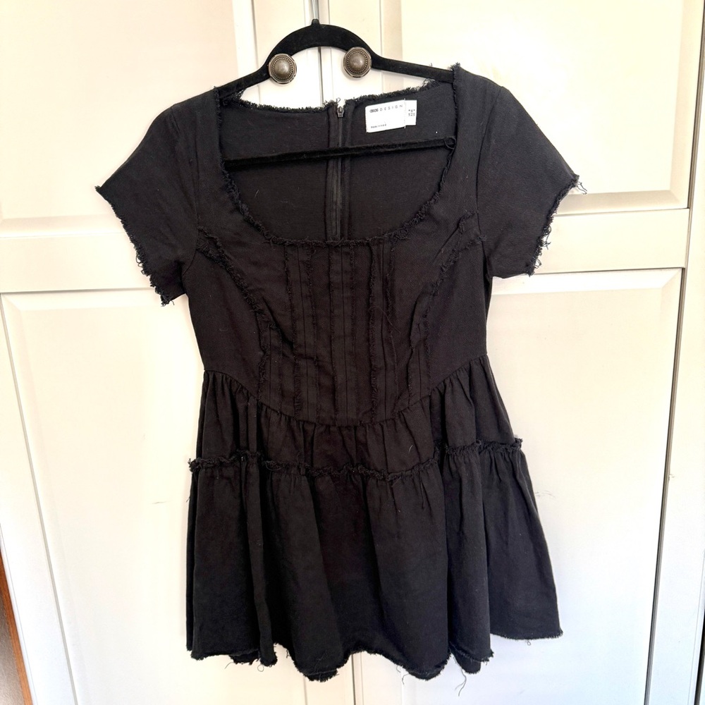 Black Basque Waist  Short Sleeve Dress